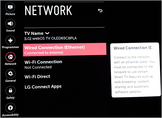 Find the Network IP Address of LG OLED TV Picture